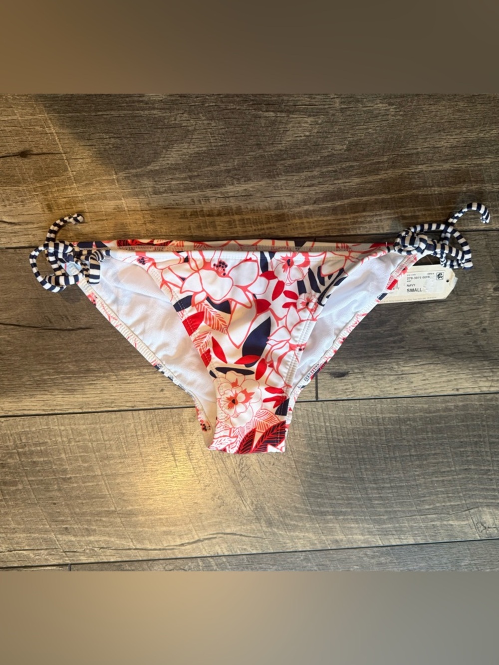 Arizona Jean Company Floral Tie-Side Bikini Bottoms in White, Red, Navy